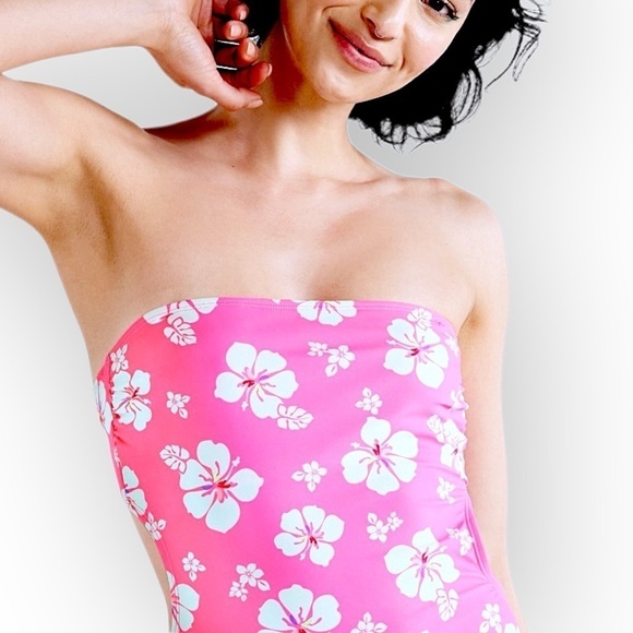 Pink Hibiscus Cut-Out One Piece Swimsuit Juniors Size Large 11-12 Never Worn - Picture 9 of 10